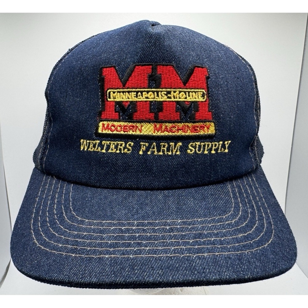 Minneapolis Moline Tractor Welters Farm Supply Snapback Trucker Hat ~ Denim Mesh